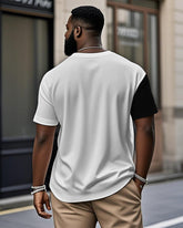 Men's Plus Size Daily Casual Black And Grey Colorblock Alphabet Print Henry Collar Button Short Sleeve T-Shirt